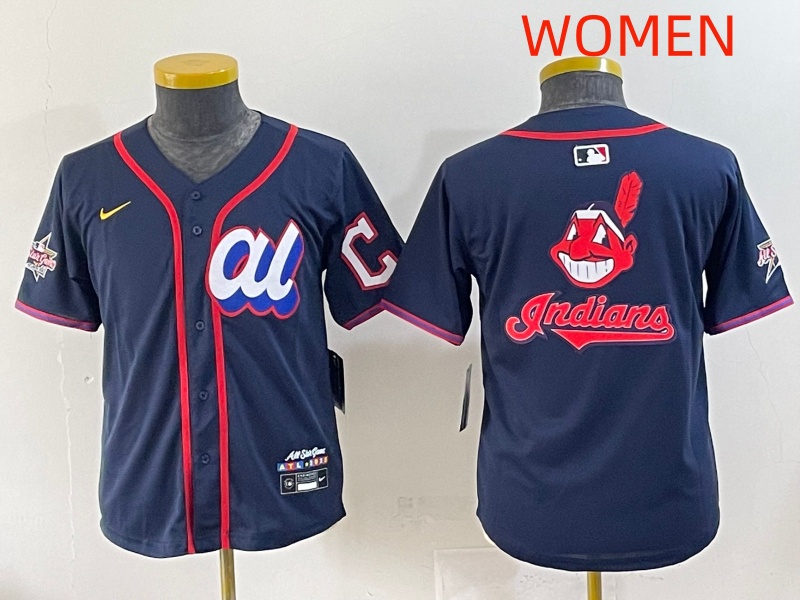 Women 2025 Cleveland Indians Blank Drak Blue All star Blank Blue Nike MLB Jersey style 2